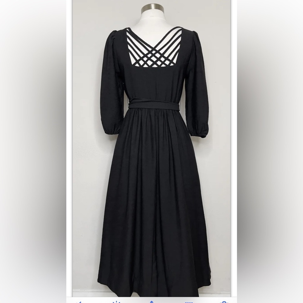 THE ODELLS ANTHROPOLOGIE Hyacinth Cross Back Midi Dress Black XS - Picture 3 of 9